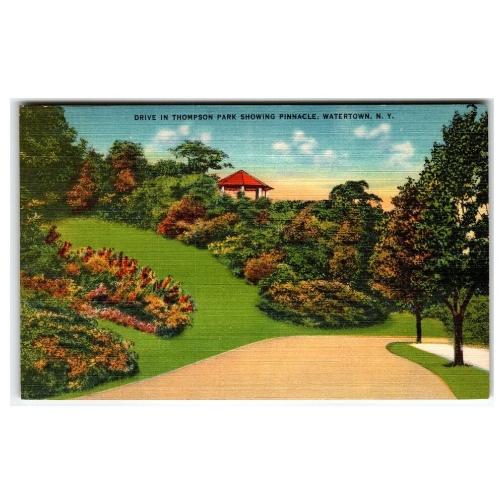 Thompson Park Pinnacle Watertown NY Linen Postcard Scenic Drive Gazebo
